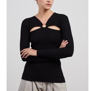 Anna Quan Black Knit Ribbed  Cotton Top Sz 6 Margot Robbie Ann Hathaway Style